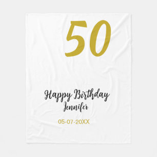 50th birthday add name date year black template go fleece blanket