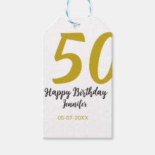 50th birthday add name date year black template go gift tags