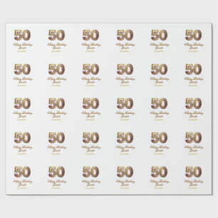 50th birthday add name date year gold floral bold wrapping paper