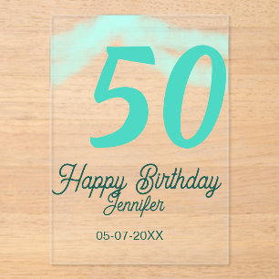 50th birthday add name date year green pastel bold acrylic invitations