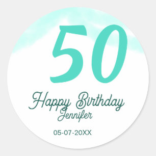 50th birthday add name date year green pastel bold classic round sticker