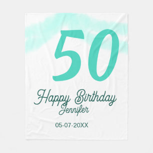 50th birthday add name date year green pastel bold fleece blanket