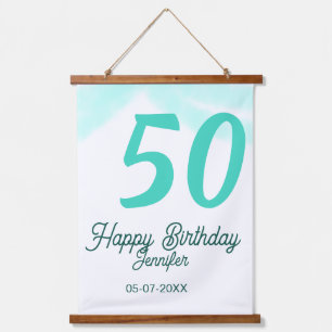 50th birthday add name date year green pastel bold hanging tapestry