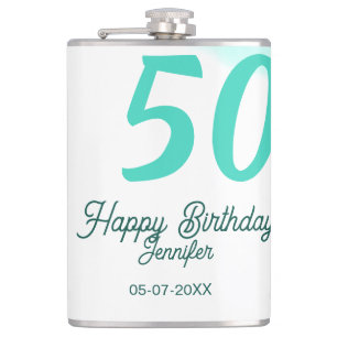 50th birthday add name date year green pastel bold hip flask