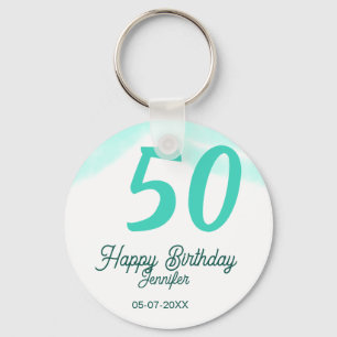 50th birthday add name date year green pastel bold key ring