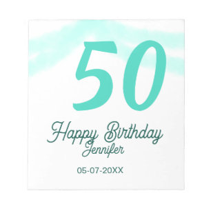50th birthday add name date year green pastel bold notepad