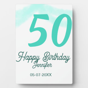 50th birthday add name date year green pastel bold plaque