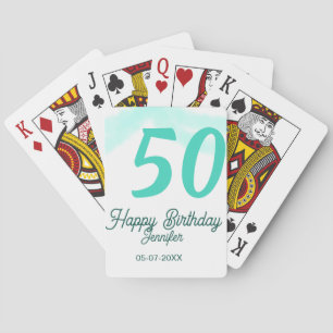 50th birthday add name date year green pastel bold playing cards