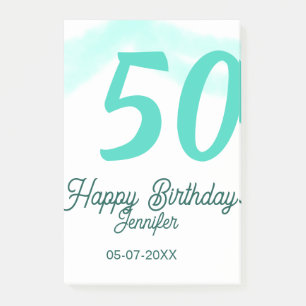 50th birthday add name date year green pastel bold post-it notes