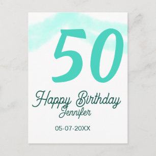 50th birthday add name date year green pastel bold postcard