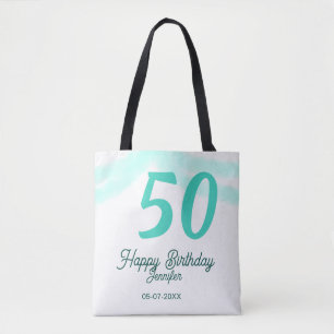 50th birthday add name date year green pastel bold tote bag