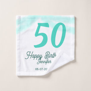 50th birthday add name date year green pastel bold wash cloth