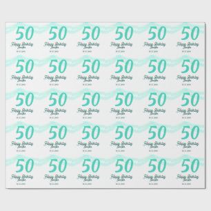 50th birthday add name date year green pastel bold wrapping paper