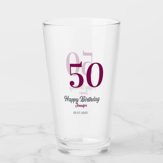 50th birthday add name date year mauve template  glass (Front)