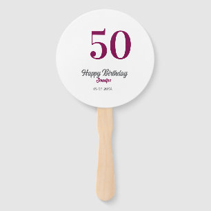 50th birthday add name date year mauve template hand fan