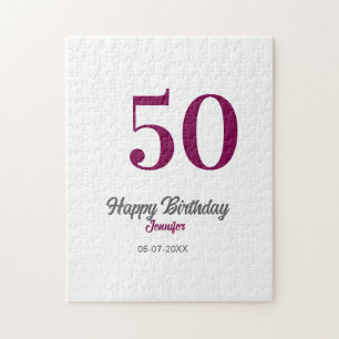 50th birthday add name date year mauve template jigsaw puzzle