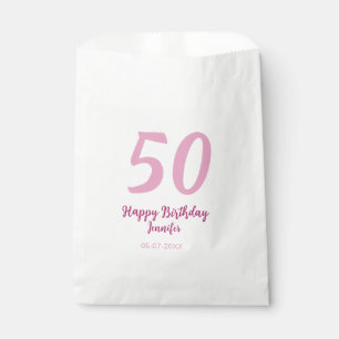 50th birthday add name date year pink red bold favour bag