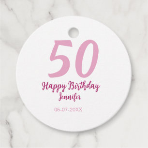50th birthday add name date year pink red bold favour tags