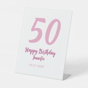 50th birthday add name date year pink red bold pedestal sign