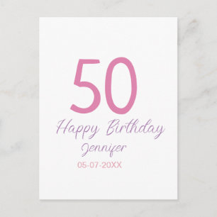 50th birthday add name date year pink template go postcard