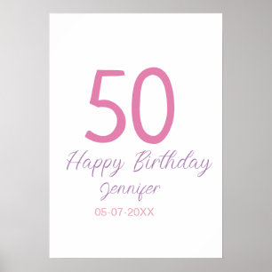50th birthday add name date year pink template go poster