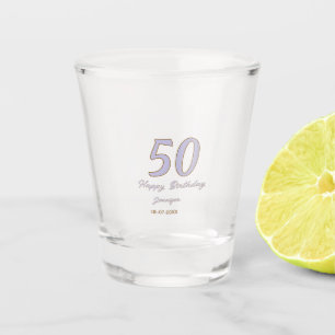 50th birthday add name date year purple brown mode shot glass