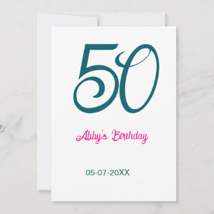 50th birthday add name year turquoise pink bold invitation
