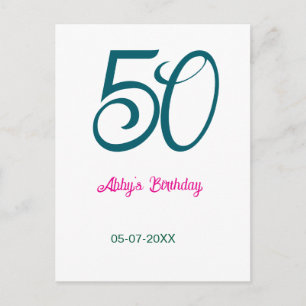50th birthday add name year turquoise pink bold postcard