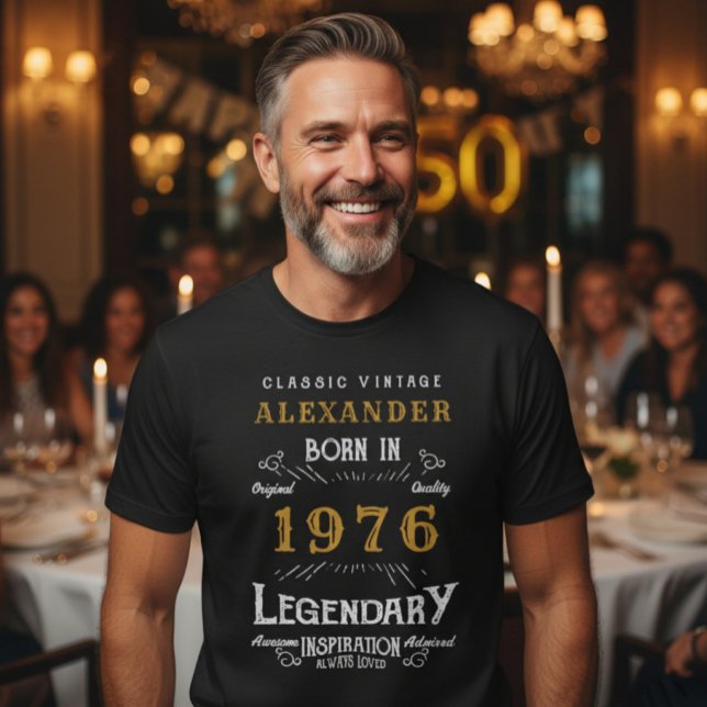 50th Birthday Add Your Name Born 1976 Legendary T-Shirt (1976 birthday tshirt with blurred background)