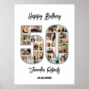 50th Birthday Age Number 50 Custom Photo Collage Poster