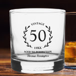 50th Birthday Aged to Perfection Custom Name Year Whiskey Glass<br><div class="desc">Super fun 50th birthday gift - glass features text that reads "Vintage - aged to perfection" Add the age,  year and name of the birthday person. So easy to customise - makes a truly one of a kind birthday gift that will be enjoyed forever.</div>