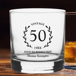 50th Birthday Aged to Perfection Custom Name Year Whiskey Glass