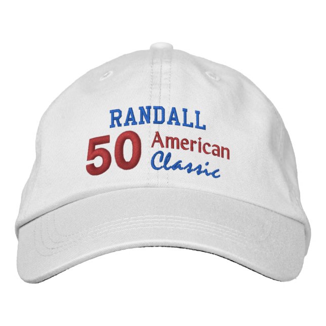 50th Birthday AMERICAN CLASSIC Red White Blue V06 Embroidered Hat (Front)