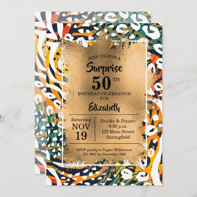 50th Birthday Animal Print Invitations (Front/Back)