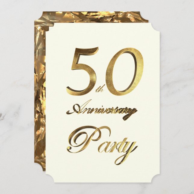 50th Birthday Anniversary Gold Ivory Elegant Invitation (Front/Back)