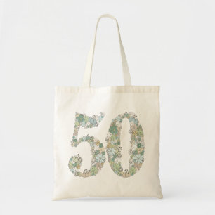 50th Birthday Anniversary Green Floral Tote Bag
