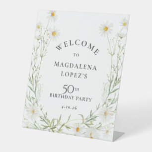 50th Birthday April Birth Flower Daisy Custom Pedestal Sign