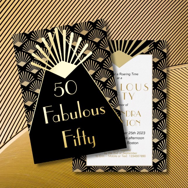 50TH Birthday Art Deco Elegant Black Gold  (Creator Uploaded)