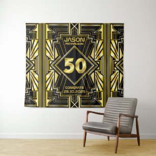 50th Birthday Art Deco Gold Black Great Gatsby Tapestry