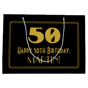 50th Birthday — Art Deco Inspired Look "50" & Na Large Gift Bag