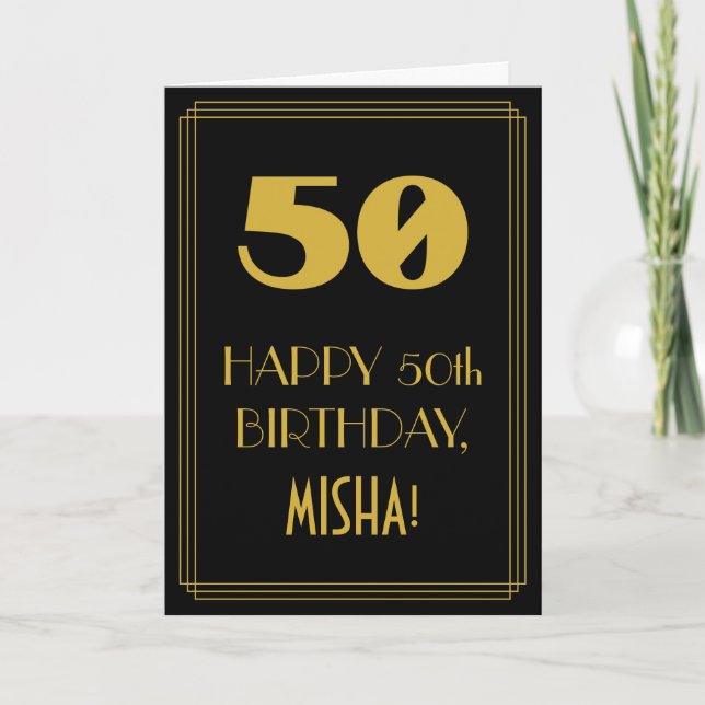 50th Birthday ~ Art Deco Inspired Look "50" & Name Card (Front)
