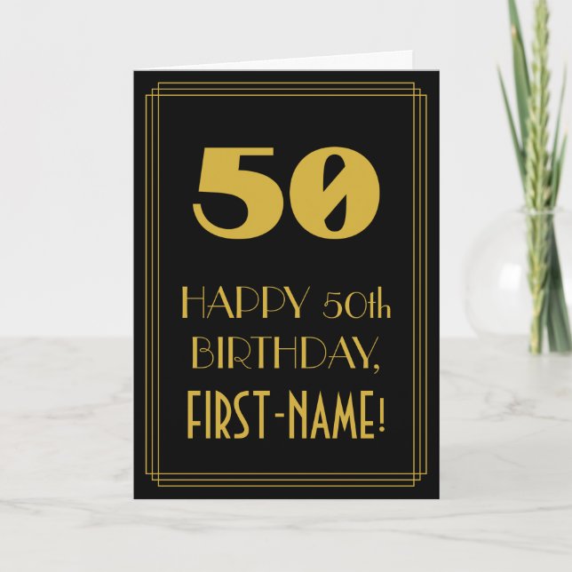 50th Birthday – Art Deco Inspired Look "50" & Name Card (Front)