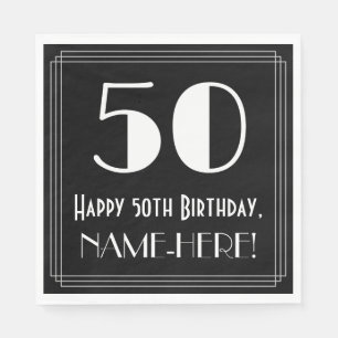 50th Birthday ~ Art Deco Inspired Look "50", Name Napkin