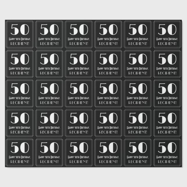 50th Birthday - Art Deco Inspired Look "50", Name Wrapping Paper (Seam)