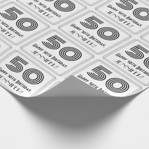 50th Birthday: Art Deco Inspired Style "50" + Name Wrapping Paper