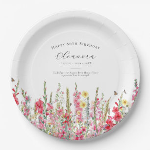 50th Birthday August Birth Flower Party Supplies Paper Plate