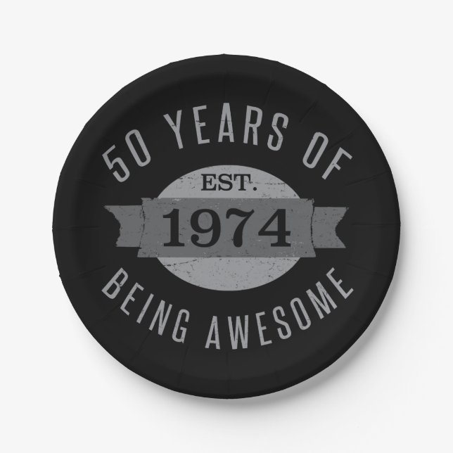 50th Birthday Awesome 1974 Paper Plate (Front)