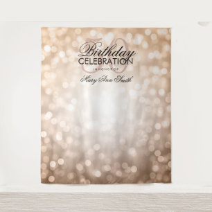 50th Birthday Backdrop Rose Gold Glitter Lights Tapestry
