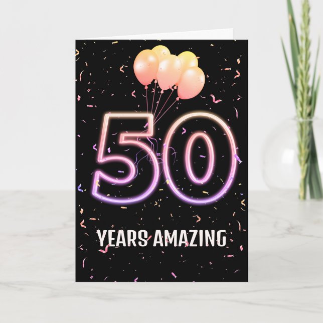 50th Birthday Balloons and Confetti Card (Front)