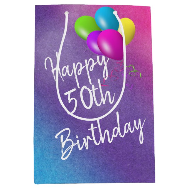 50th Birthday Balloons On Rainbow  Medium Gift Bag (Front)